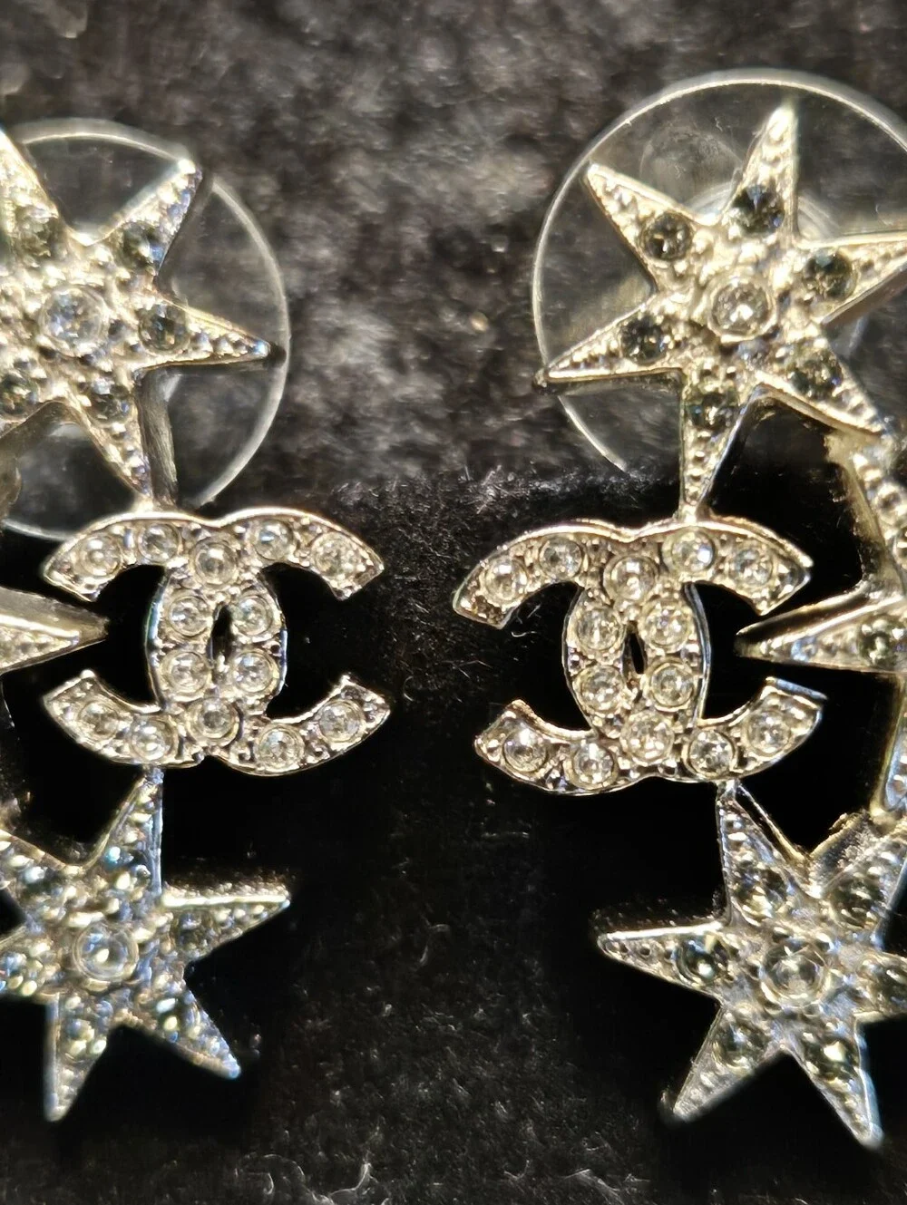 #147 CHANEL Star CC Earrings Silver, 2016 pierced - AUTHENTIC CHANEL